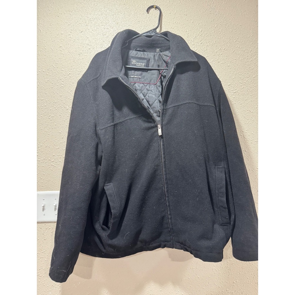 Dockers Premium Mens XL Black Wool Blend Full Zip Jacket Italian Fabric Quilted